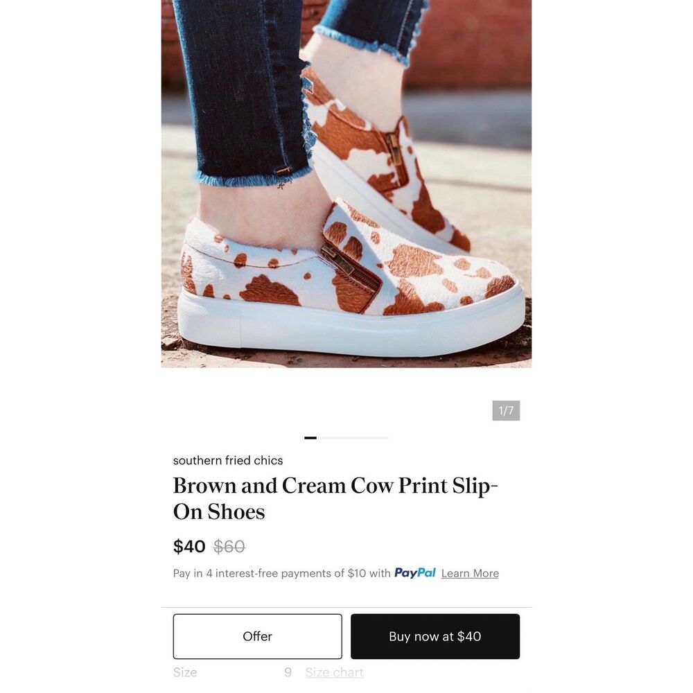WOMENS COW PRINT SLIP ON SHOES